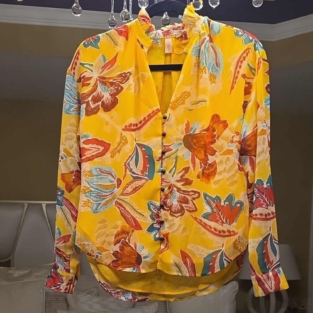 Pilcro Yellow Floral Button-Down Blouse Oversized Anthropologie